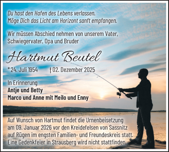 Traueranzeige von Hartmut Beutel von Märkische Oderzeitung