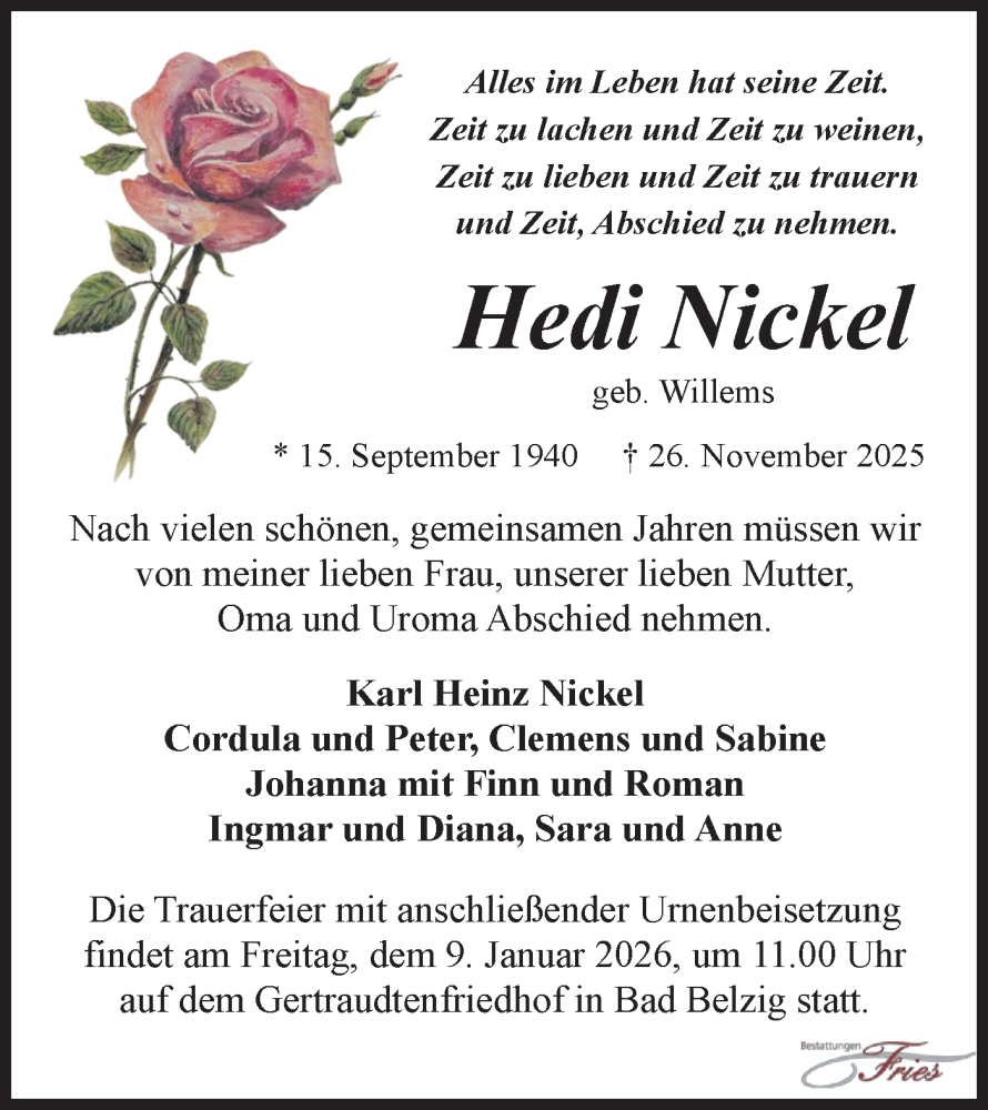  Traueranzeige für Hedi Nickel vom 06.12.2025 aus Märkische Oderzeitung