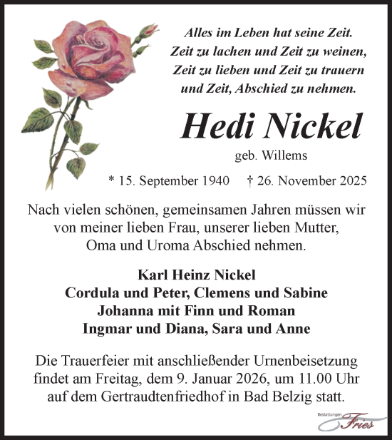 Traueranzeige von Hedi Nickel von Märkische Oderzeitung