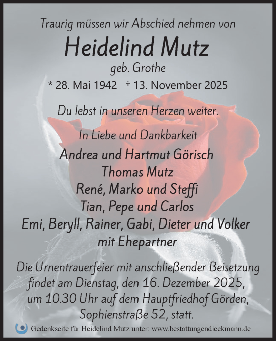 Traueranzeige von Heidelind Mutz von Märkische Oderzeitung