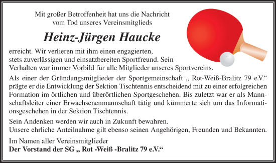 Traueranzeige von Heinz-Jürgen Haucke von MO Oderld.-Echo