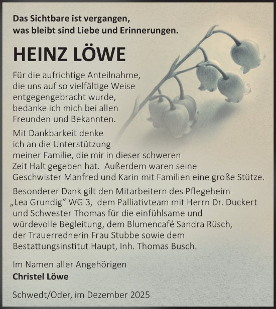 Traueranzeige von Heinz Löwe von MO Uckerm.-Anz.