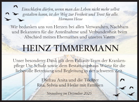 Traueranzeige von Heinz Timmermann von Märkische Oderzeitung
