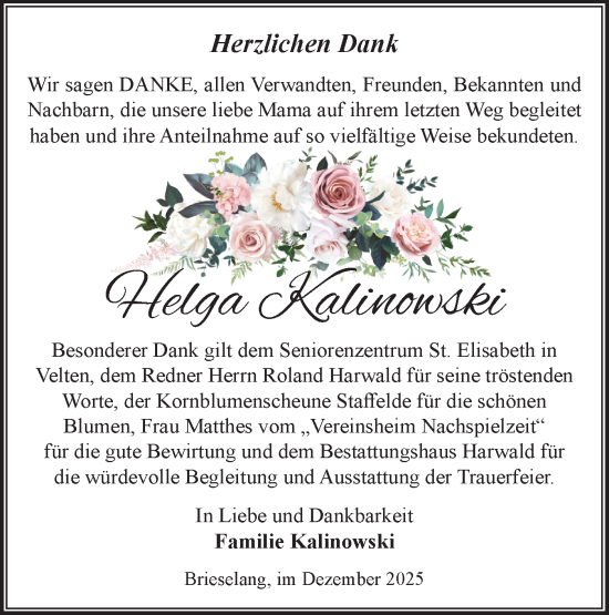 Traueranzeige von Helga Kalinowski von Märkische Oderzeitung