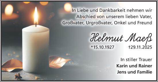 Traueranzeige von Helmut Maeß von Märkische Oderzeitung