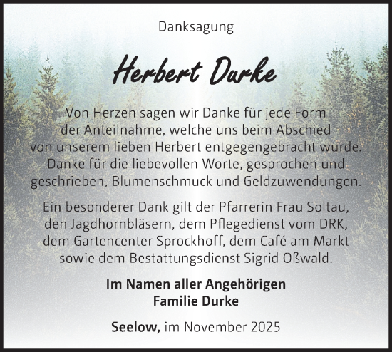 Traueranzeige von Herbert Durke von MO Oderld.-Echo