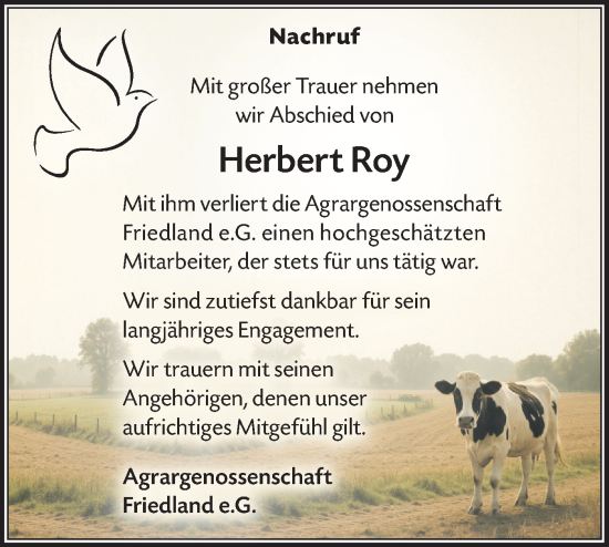 Traueranzeige von Herbert Roy von Märkische Oderzeitung