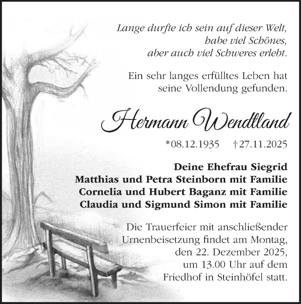  Traueranzeige für Hermann Wendtland vom 13.12.2025 aus Märkische Oderzeitung