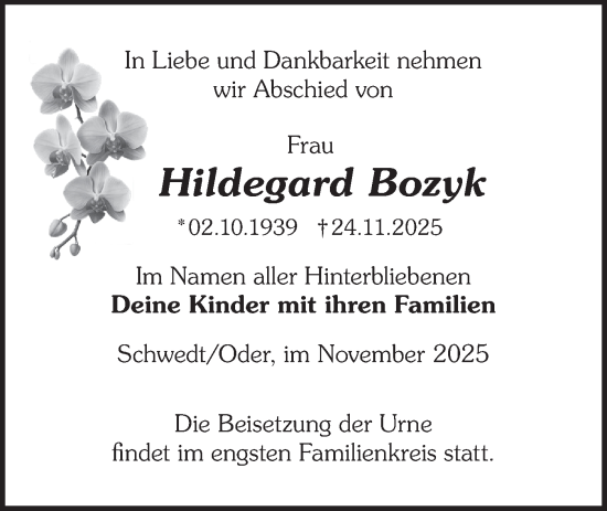Traueranzeige von Hildegard Bozyk von MO Uckerm.-Anz.