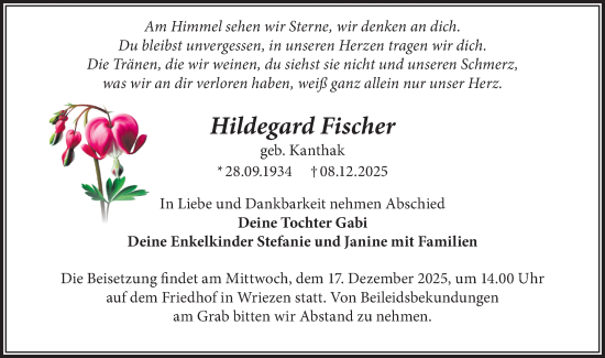 Traueranzeige von Hildegard Fischer von MO Oderld.-Echo