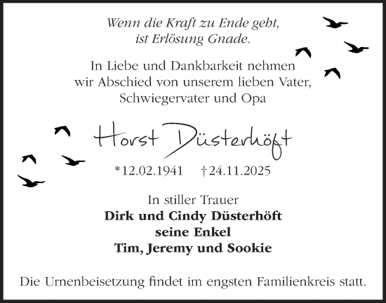 Traueranzeige von Horst Düsterhöft von Blickpunkt Jüterbog/Luckenwalde