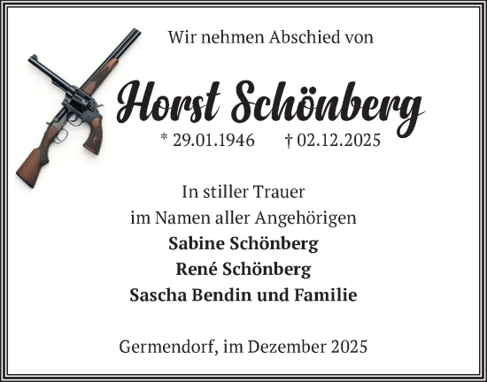 Traueranzeige von Horst Schönberg von Märkische Oderzeitung