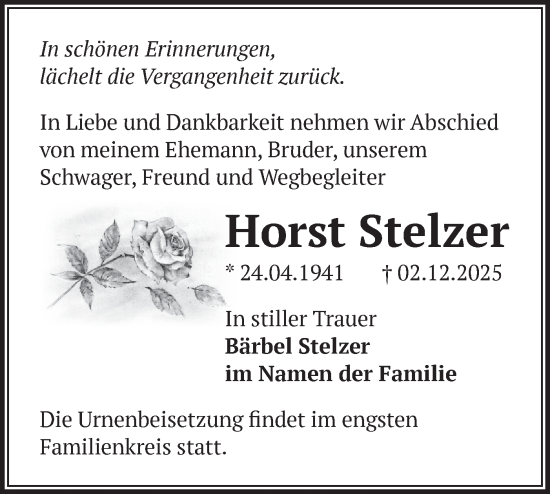 Traueranzeige von Horst Stelzer von Märkische Oderzeitung