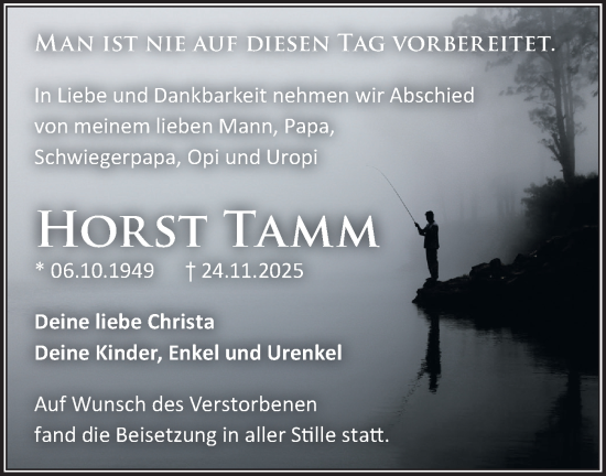 Traueranzeige von Horst Tamm von Märkische Oderzeitung