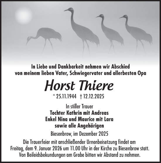 Traueranzeige von Horst Thiere von MO Uckerm.-Anz.