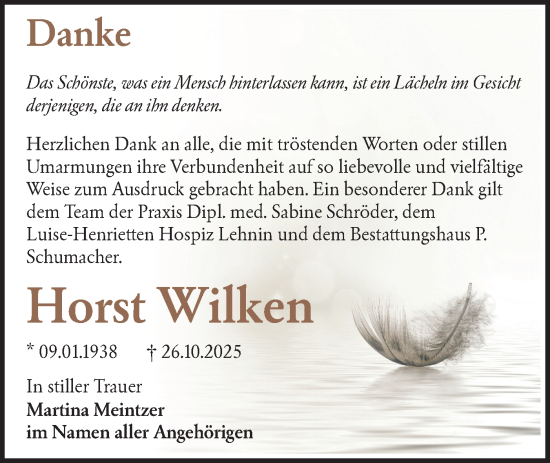 Traueranzeige von Horst Wilken von Märkische Oderzeitung