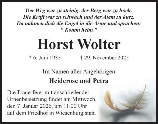 Traueranzeige von Horst Wolter von Märkische Oderzeitung