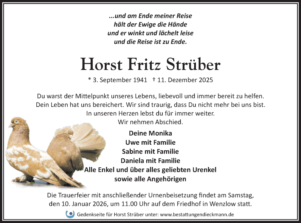  Traueranzeige für Horst Fritz Strüber vom 20.12.2025 aus Märkische Oderzeitung