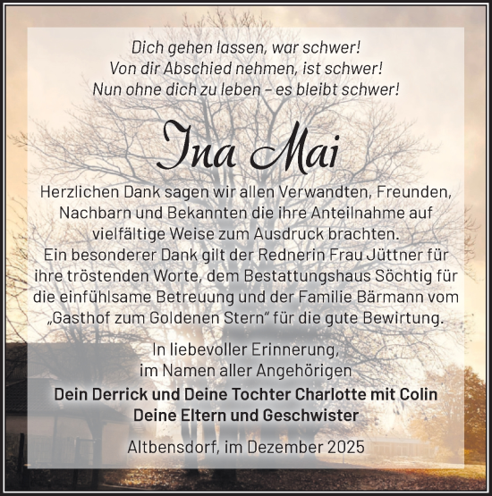 Traueranzeige von Ina Mai von Märkische Oderzeitung
