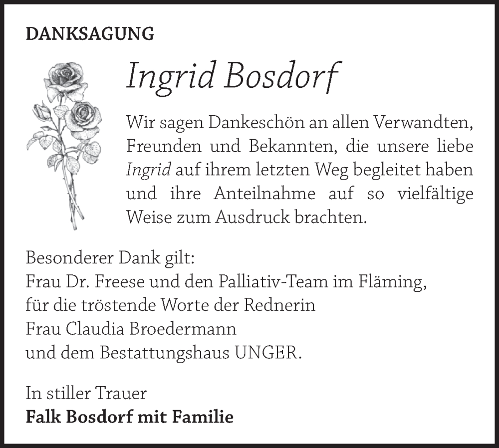  Traueranzeige für Ingrid Bosdorf vom 06.12.2025 aus Blickpunkt Jüterbog/Luckenwalde