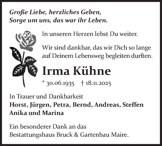 Traueranzeige von Irma Kühne von Märkische Oderzeitung