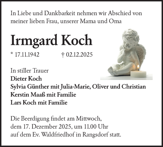 Traueranzeige von Irmgard Koch von Blickpunkt Ludwigsfelde/Zossen