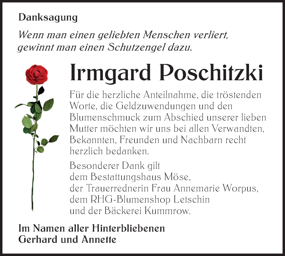  Traueranzeige für Irmgard Poschitzki vom 20.12.2025 aus MO Oderld.-Echo