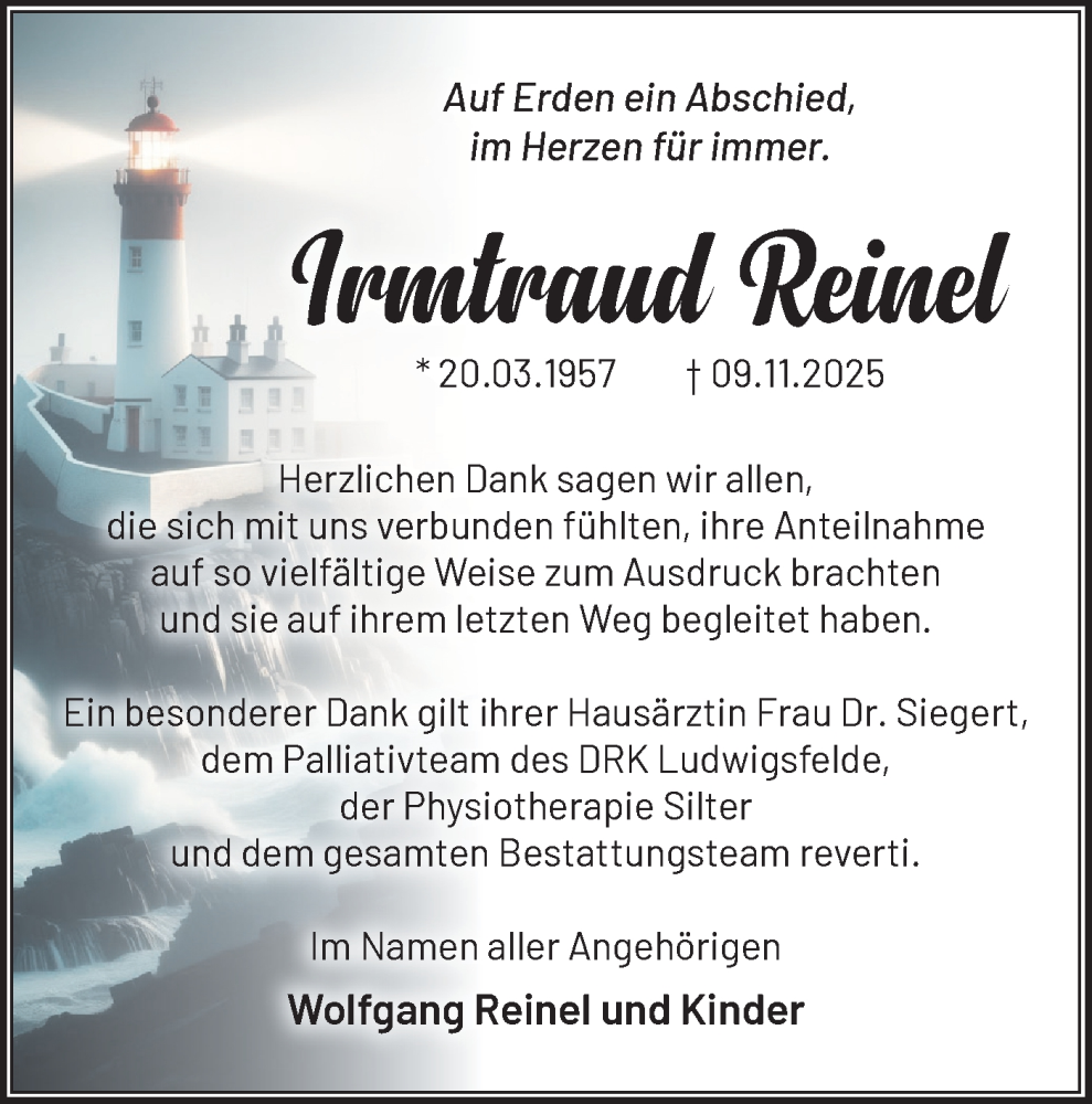  Traueranzeige für Irmtraud Reinel vom 13.12.2025 aus Blickpunkt Jüterbog/Luckenwalde