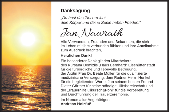 Traueranzeige von Jan Nawrath von Märkische Oderzeitung