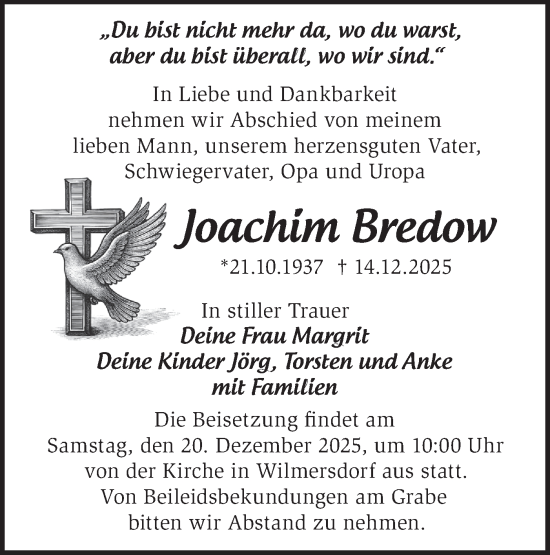 Traueranzeige von Joachim Bredow von Märkische Oderzeitung
