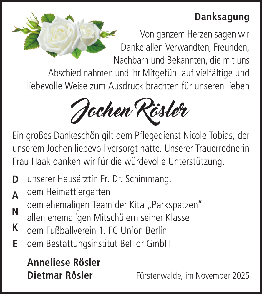  Traueranzeige für Jochen Rösler vom 06.12.2025 aus Märkische Oderzeitung