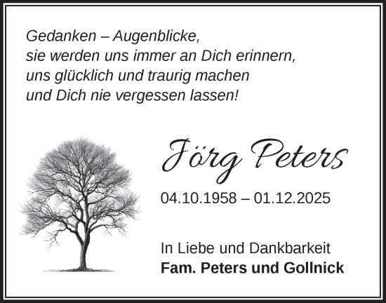 Traueranzeige von Jörg Peters von Märkische Oderzeitung