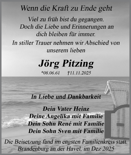Traueranzeige von Jörg Pitzing von Märkische Oderzeitung