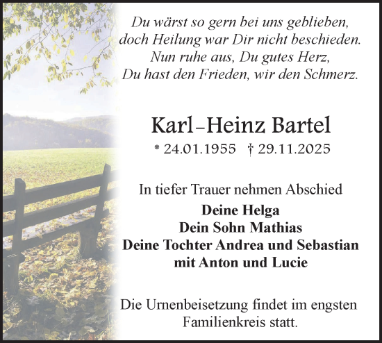 Traueranzeige von Karl-Heinz Bartel von Märkische Oderzeitung