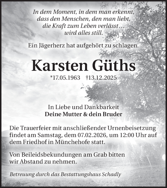 Traueranzeige von Karsten Güths von Blickpunkt Königs Wusterhausen