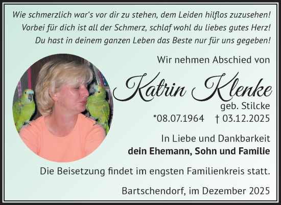 Traueranzeige von Katrin Klenke von Märkische Oderzeitung