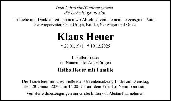 Traueranzeige von Klaus Heuer von Märkische Oderzeitung