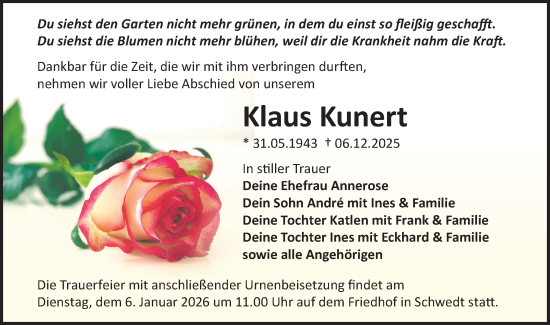 Traueranzeige von Klaus Kunert von MO Uckerm.-Anz.