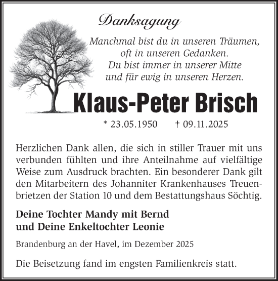 Traueranzeige von Klaus-Peter Brisch von Märkische Oderzeitung