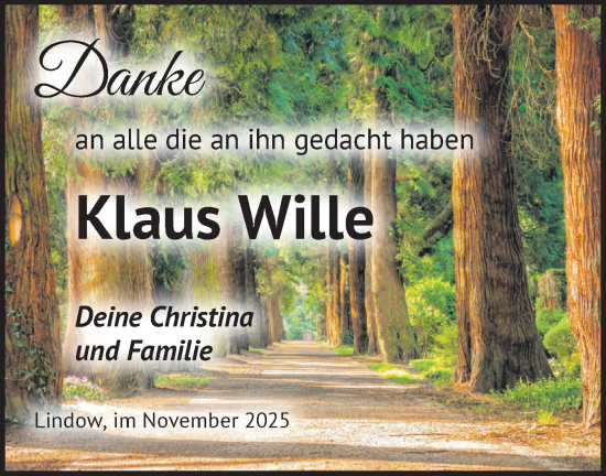 Traueranzeige von Klaus Wille von Märkische Oderzeitung