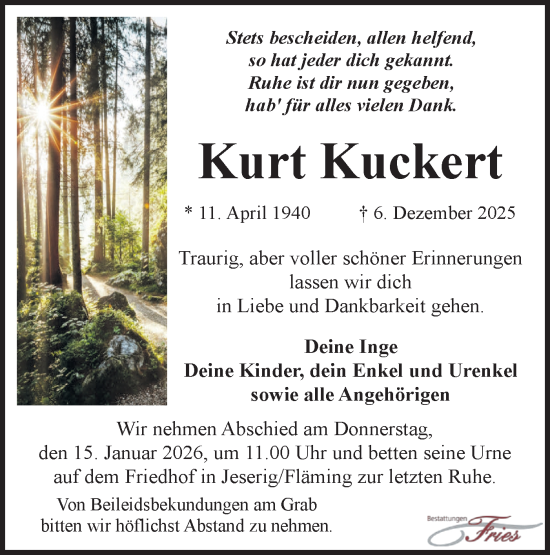 Traueranzeige von Kurt Kuckert von Märkische Oderzeitung