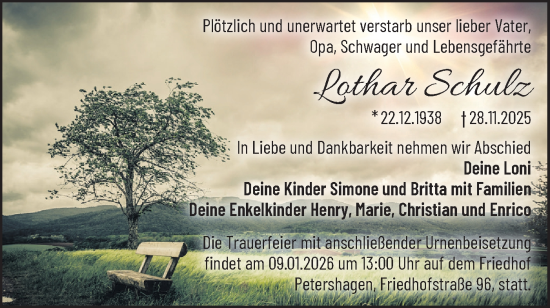 Traueranzeige von Lothar Schulz von Märkische Oderzeitung