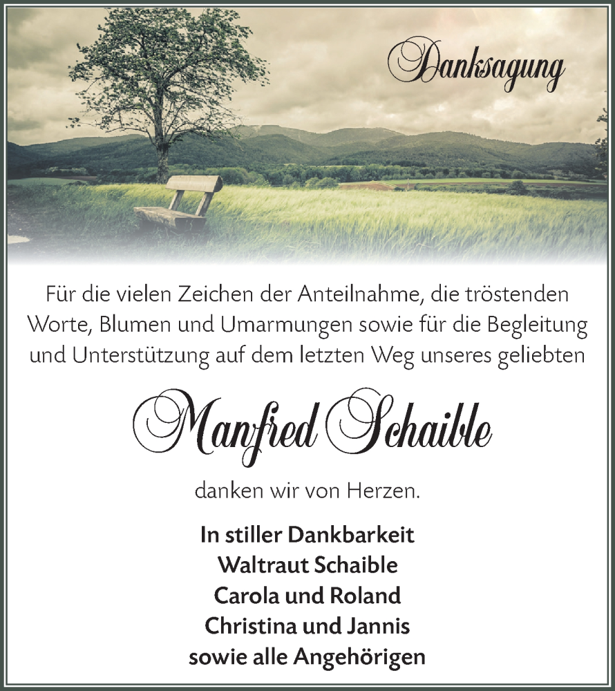  Traueranzeige für Manfred Schaible vom 20.12.2025 aus Märkische Oderzeitung