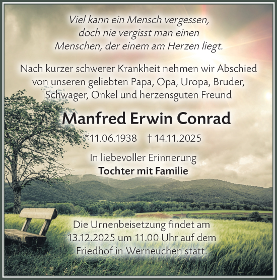 Traueranzeige von Manfred Erwin Conrad von Märkische Oderzeitung