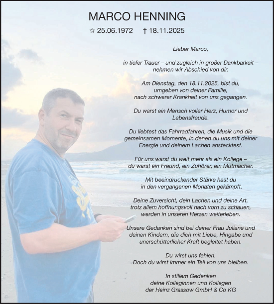 Traueranzeige von Marco Henning von Märkische Oderzeitung