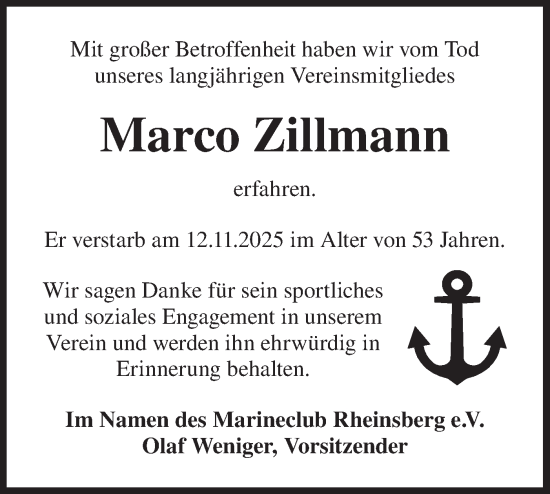 Traueranzeige von Marco Zillmann von Märkische Oderzeitung