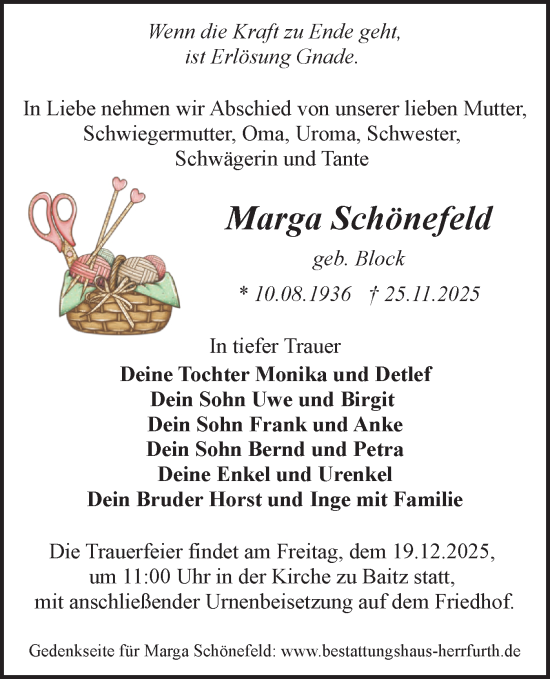 Traueranzeige von Marga Schönefeld von Märkische Oderzeitung