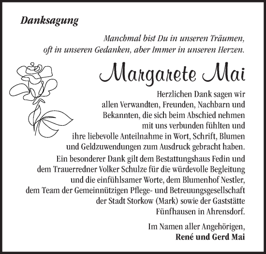 Traueranzeige von Margarete Mai von Märkische Oderzeitung