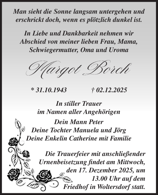 Traueranzeige von Margot Borch von Blickpunkt Jüterbog/Luckenwalde