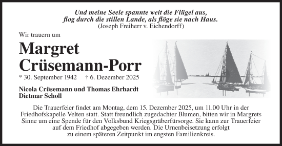 Traueranzeige von Margret Crüsemann-Porr von Märkische Oderzeitung